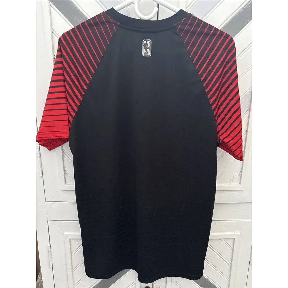 NBA Basketball Men's Medium Black and Red Striped Ball or Nothing Activewear Tee